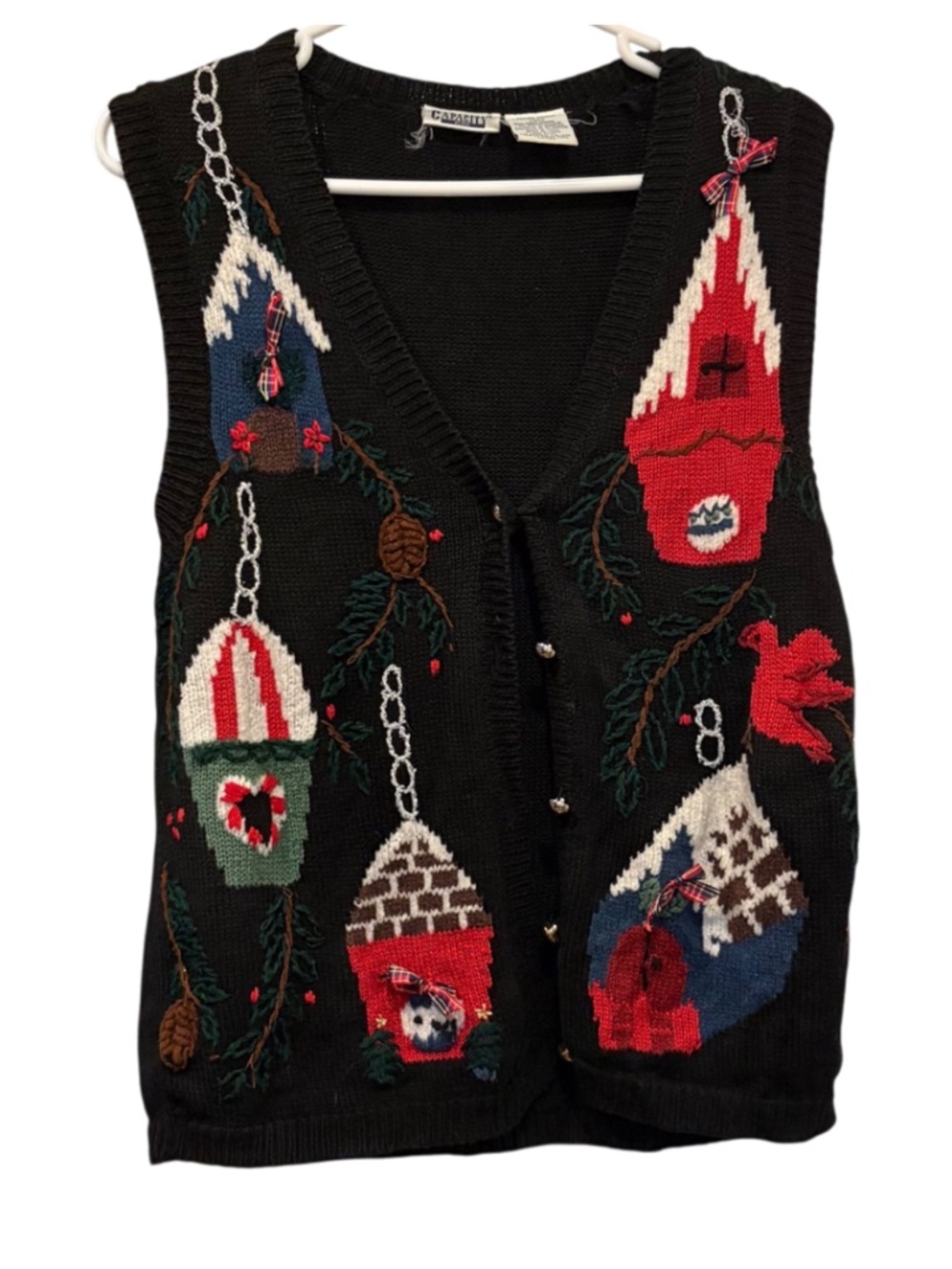 Vintage Capacity Festive Birdhouses Ugly Christmas Vest